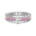 wholesale S925 Sterling Silver Light Luxury Pink and Yellow Round Zirconia Row Diamond Design Women's Ring, Versatile and Sweet Heart-shaped Band-0-5