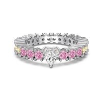 wholesale S925 Sterling Silver Light Luxury Pink and Yellow Round Zirconia Row Diamond Design Women's Ring, Versatile and Sweet Heart-shaped Band-DY121177-SW-CS 6