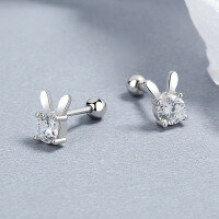 wholesale 925 Sterling Silver Rabbit Zircon Stud Earrings For Women-Platinum/pair (threaded) 925 silver
