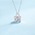 wholesale S925 Sterling Silver Moissanite Necklace for Women, Small Square Pendant, Minimalist Sugar Cube Design-0-0