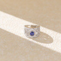wholesale S925 sterling silver full gold plated with lab-grown sapphire, designed in a vintage style, featuring a 5*6mm diamond as the main stone-0-0