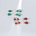 wholesale S925 Silver Luxury and Unique Natural Pearl Earrings with High-End Sensibility, Colored Gemstone Green Agate Ear Drops-0-1