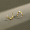 wholesale S925 Sterling Silver Korean Minimalist Small Silver Earrings, Niche and Elegant Gold and Silver Foil Texture Moon Ear Studs for Women-0-0