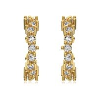 wholesale S925 Sterling Silver Cross-Border European and American Pearl-Studded Arc Geometric Zircon Elegant Stud Earrings for Women with Silver Needles-Gold and white diamonds DY1D0383-SG-WH>925 silver