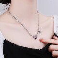 wholesale S925 Sterling Silver Zircon Chain Light Luxury Minimalist Design Crown Amethyst Diamond Heart Bear Thai Silver Necklace-0-3