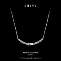 Metal Micro-Pave Moissanite Minimalist Smile Necklace, Women's Versatile Fashion Pendant-S925 sterling silver + 13 3-point moissanite beads