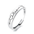 wholesale S925 Sterling Silver Korean-style Love Heartbeat Sensing Irregular Hollow Heart Couple Open Ring-0-5