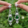 wholesale 925 Silver Gold-Plated Earrings with High Carbon Muzo Green Pear-Shaped Cabochon Antique Edwardian Versatile Jewelry for Women-0-4