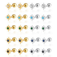 wholesale 925 Sterling Silver Eight-Pointed Star Earrings Ins Style Star with Diamond Studded Piercing Screw Earrings for Women Cross-Border Wholesale-White Gold-Black Diamond