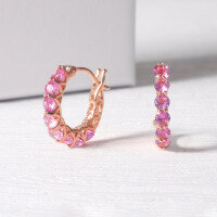wholesale 925 sterling silver plated with 18k gold, pink sapphire, trendy and stylish circular hoop earrings in European and American fashion influencer style-London Blue Glass Earrings>925 Silver
