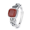 wholesale S925 Sterling Silver Bamboo Knot Style Inlaid with Southern Red Agate Ring, Artistic Vintage Ethnic Wind Index Finger Ring-0-4