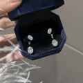 wholesale S925 Sterling Silver Rear Hook Double Stone Oval Diamond Suspension Earrings, Convertible Minimalist and Versatile Ear Accessories for Women-0-0