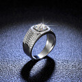 Platinum-Plated 925 Sterling Silver Full Moissanite Men's Ring, Minimalist and Dignified, for E-commerce Live Streaming-0-1
