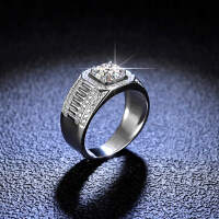 Platinum-Plated 925 Sterling Silver Full Moissanite Men's Ring, Minimalist and Dignified, for E-commerce Live Streaming.-1 carat (D moissanite)  15 yards