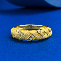 wholesale S925 Silver Italian Craft Wheat Weave Brushed Ring, Same Style as Xiaohongshu, for Daily Wear-R1252 Golden Wheat Ear Ring Size 7