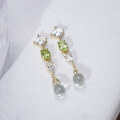 wholesale S925 silver gold-plated natural peridot long crystal stone earrings with a fresh and advanced feel, pure silver earrings for women-0-0
