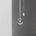 wholesale S925 Sterling Silver Women's Korean-style Fresh and Simple Hollow Circle Polished Cross Pendant Necklace D4295-0-0