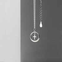 wholesale S925 Sterling Silver Women's Korean-style Fresh and Simple Hollow Circle Polished Cross Pendant Necklace D4295-S925 Silver Necklace 925 Silver