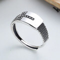 wholesale S925 Sterling Silver Retro Vintage Thai Silver Irregular T-Face Fashion Trendy Personality Open Ring-0-1