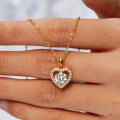 14K Gold Plated 925 Silver Moissanite Heart Pendant Necklace Cross-Border Supply-0-2
