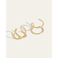 wholesale S925 sterling silver 359/360 Korean version ins design minimalist versatile double-layer cross non-piercing ear clips for women-18K Gold [HPJ360-Cross-Type-Single] &gt; 925 Silver