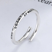 wholesale S925 Sterling Silver Korean Harajuku Minimalist Style Thin Twisted English Creative Niche Versatile Open Ring-YJ483/approx. 2.6g Adjustable opening