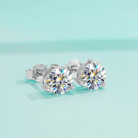 wholesale S925 Sterling Silver Moissanite Three-Prong Ear Stud Women, Small and Exquisite Korean Style Earrings, Simple and Fashionable, Light Luxury and Niche-1 carat (zircon) earrings