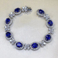 wholesale Sterling Silver New 6*8mm Simulated Sapphire Oval Royal Blue Bracelet for Women Fashion Versatile-B109 Royal Blue Bracelet 17cm