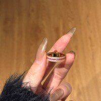 wholesale 925 Sterling Silver Cross-Border Live Streaming Women's Light Luxury Row of Diamonds Rose Red Inlaid Zircon High-End Sense Closed Ring for Women-Gold DY121391-SG-BO 7