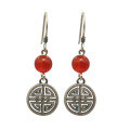 wholesale 990 Sterling Silver Thai Silver Handmade Round Plate Ruyi Earrings Pure Silver Retro Artistic Ethnic Style Red Agate Women's Earrings-0-4