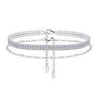 wholesale S925 Sterling Silver Cloud-Pull Jewelry Ankle Bracelet, Double Row Zircon Adjustable Ankle Accessory, Fashion-Forward and Versatile, Wholesale from Manufacturer-Platinum 925 Silver