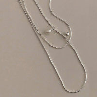 wholesale S925 Sterling Silver Rice Pearl Necklace Vintage Double Layer Stacked Small Bead Pendant Collarbone Chain D9599-S925 Silver Necklace 925 Silver