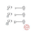 wholesale S925 Sterling Silver 3-Piece Set of Minimalist Stud Earrings with European French-Style Diamond Accents-0-6