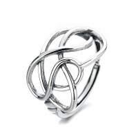 wholesale S925 Sterling Silver Creative Exaggerated Interwoven Cross Lines Ring, Hip-Hop Trend Punk Index Finger Ring-285FJ/approx. 3.1g Opening adjustable