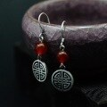 wholesale 990 Sterling Silver Thai Silver Handmade Round Plate Ruyi Earrings Pure Silver Retro Artistic Ethnic Style Red Agate Women's Earrings-0-2