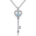 wholesale 925 Sterling Silver Zircon Birthstone Pendant Heart Key to Love Necklace European and American Cross-Border Fashion Necklace-0-7