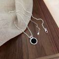 wholesale S925 Sterling Silver Round Black Agate Necklace for Women Korean Summer New Arrival Versatile Minimalist Choker-0-1