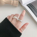 wholesale S925 Silver Korean-style irregular concave-convex gold and silver foil paper texture open ring ins women's silver jewelry-0-2