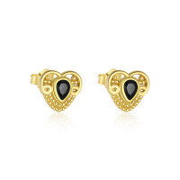 wholesale S925 Sterling Silver Animal Black Zircon Light Luxury Earrings, Women's Fashion Retro Trendy Minimalist Earrings-E5116-Gold/Pair 925 Silver