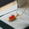 wholesale Natural Sichuan material full-meat southern red egg pendant, fashionable niche design cherry red agate necklace for women, with metal material at the front-0-1