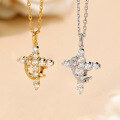 wholesale S925 Sterling Silver Plated in 18K Gold, Cross Pendant Necklace with Crown and Full Moissanite-0-2