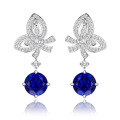 wholesale S925 Sterling Silver 80 Tanzanite Bow Aquamarine Ear Studs, Minimalist and Versatile Women's Design-0-4