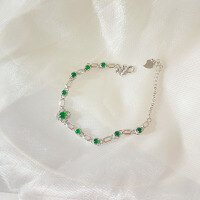wholesale S925 Silver Inlaid Natural Jadeite Type A Hot Green Ice Species Multi-Grain Bracelet Live Streaming Supply Chain-Natural Jade Bracelet 925 Silver