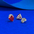 wholesale S925 Silver New Style 6*6 Red Diamond Heart Earrings, Pigeon Blood Red Heart, Simple and Sweet, Live Cross-Border-0-2