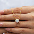 Metal Pendant Necklace with Square Moissanite in Minimalist Design-0-2