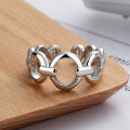 wholesale S925 Sterling Silver Irregular French Style Openwork Chain-Link Opening Ring for Women, Creative and Unique-0-2