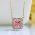 wholesale Platinum New Luxury Paved 3-Carat Radiant Cut Pink Diamond Collarbone Necklace, Celebrity Style-0-5