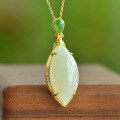 wholesale 925 silver gold-plated vintage Chinese-style pendant with inlaid natural-shaped jade, includes certificate-0-2