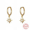 wholesale S925 Sterling Silver Octagonal Star Ear Clasp with Inlaid Diamond Small Sun Ear Hoop, Popular in Europe and America, INS Women's Earrings-0-0