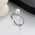wholesale S925 Sterling Silver Korean Style Small Luxurious Multi-layer Pearl Ring for Women, Elegant and Versatile Index Finger Ring-0-0